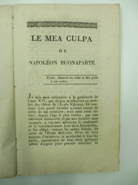 Le mea culpa de Napoléon Buonaparte
